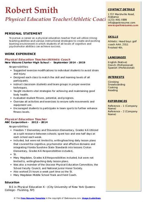 physical education teacher resume examples|Physical Education (PE) Teacher Resume (Example & Template).